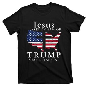 Jesus Is My Savior Trump Is My President Usa Flag And Cross T-Shirt