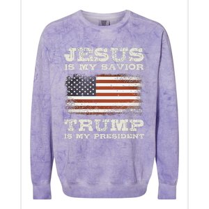 Jesus Is My Savior Trump Is My President Colorblast Crewneck Sweatshirt