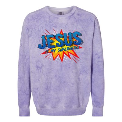 Jesus Is My Superhero Cute Powerful Christian Gift Comic Colorblast Crewneck Sweatshirt