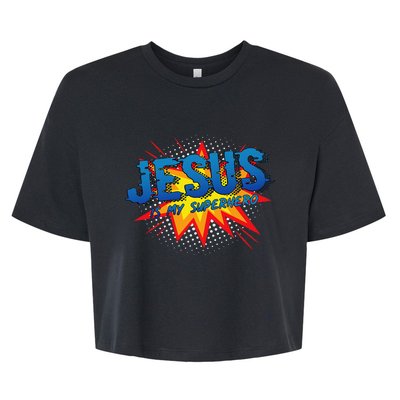 Jesus Is My Superhero Cute Powerful Christian Gift Comic Bella+Canvas Jersey Crop Tee