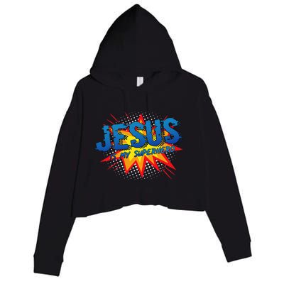 Jesus Is My Superhero Cute Powerful Christian Gift Comic Crop Fleece Hoodie