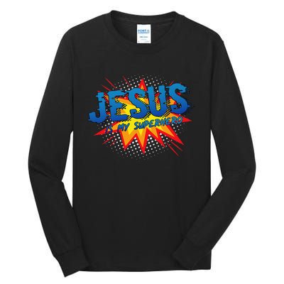 Jesus Is My Superhero Cute Powerful Christian Gift Comic Tall Long Sleeve T-Shirt