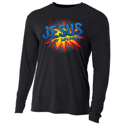 Jesus Is My Superhero Cute Powerful Christian Gift Comic Cooling Performance Long Sleeve Crew