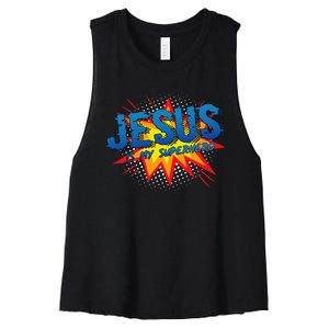 Jesus Is My Superhero Cute Powerful Christian Gift Comic Women's Racerback Cropped Tank