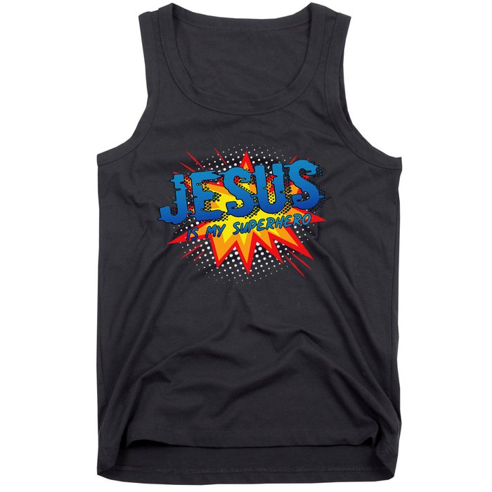 Jesus Is My Superhero Cute Powerful Christian Gift Comic Tank Top