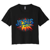 Jesus Is My Superhero Cute Powerful Christian Gift Comic Women's Crop Top Tee