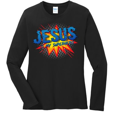 Jesus Is My Superhero Cute Powerful Christian Gift Comic Ladies Long Sleeve Shirt