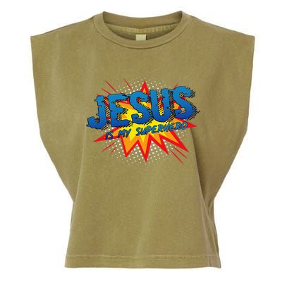 Jesus Is My Superhero Cute Powerful Christian Gift Comic Garment-Dyed Women's Muscle Tee