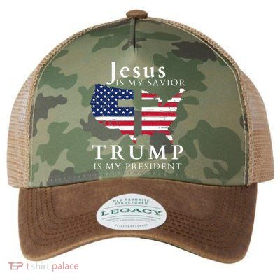 Jesus Is My Savior Trump Is My President Usa Flag And Cross Legacy Tie Dye Trucker Hat