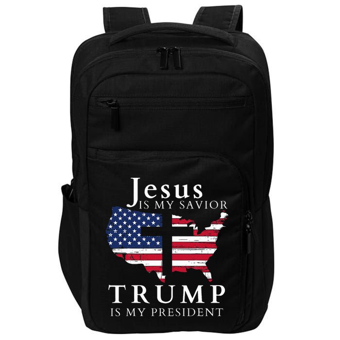 Jesus Is My Savior Trump Is My President Usa Flag And Cross Impact Tech Backpack