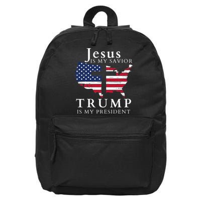 Jesus Is My Savior Trump Is My President Usa Flag And Cross 16 in Basic Backpack