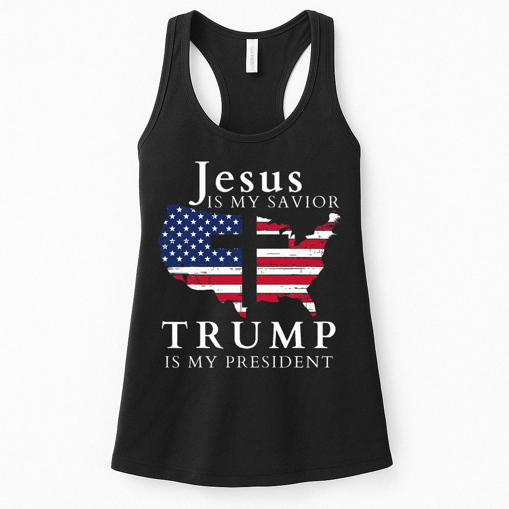 Jesus Is My Savior Trump Is My President Usa Flag And Cross Womens Tank Top