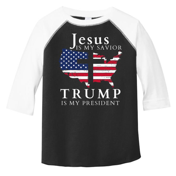 Jesus Is My Savior Trump Is My President Usa Flag And Cross Toddler Fine Jersey T-Shirt