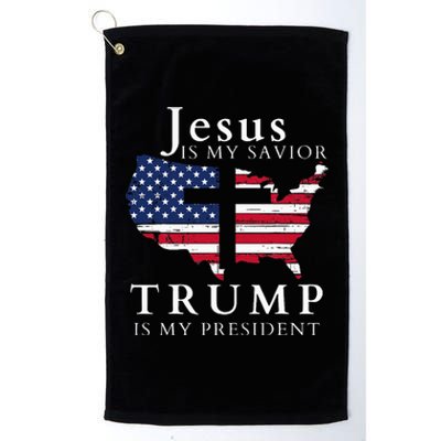 Jesus Is My Savior Trump Is My President Usa Flag And Cross Platinum Collection Golf Towel