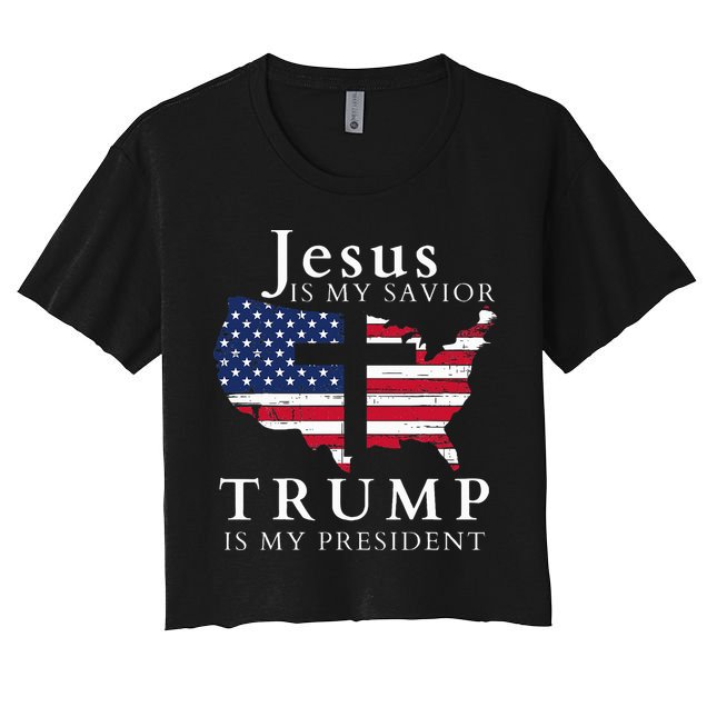Jesus Is My Savior Trump Is My President Usa Flag And Cross Crop Top