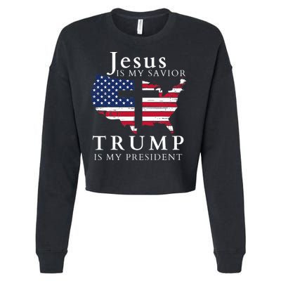 Jesus Is My Savior Trump Is My President Usa Flag And Cross Cropped Pullover Crew
