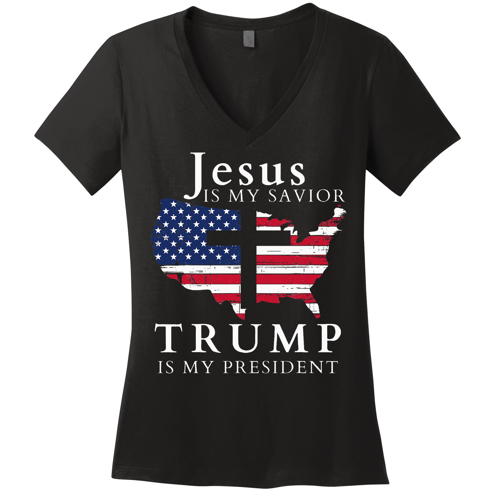 Jesus Is My Savior Trump Is My President Usa Flag And Cross Women's V-Neck T-Shirt