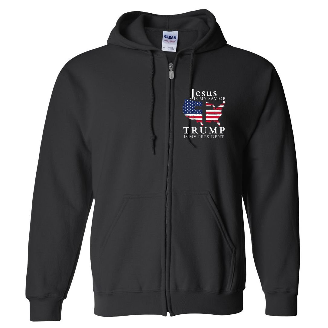 Jesus Is My Savior Trump Is My President Usa Flag And Cross Full Zip Hoodie