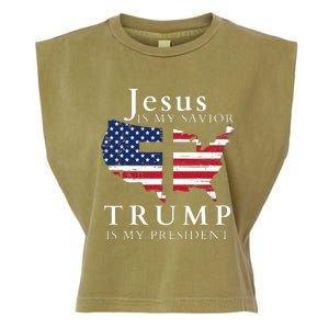 Jesus Is My Savior Trump Is My President Usa Flag And Cross Garment-Dyed Women's Muscle Tee