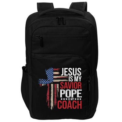 Jesus Is My Savior Pope Is My Coach Religious Quote Saying Impact Tech Backpack