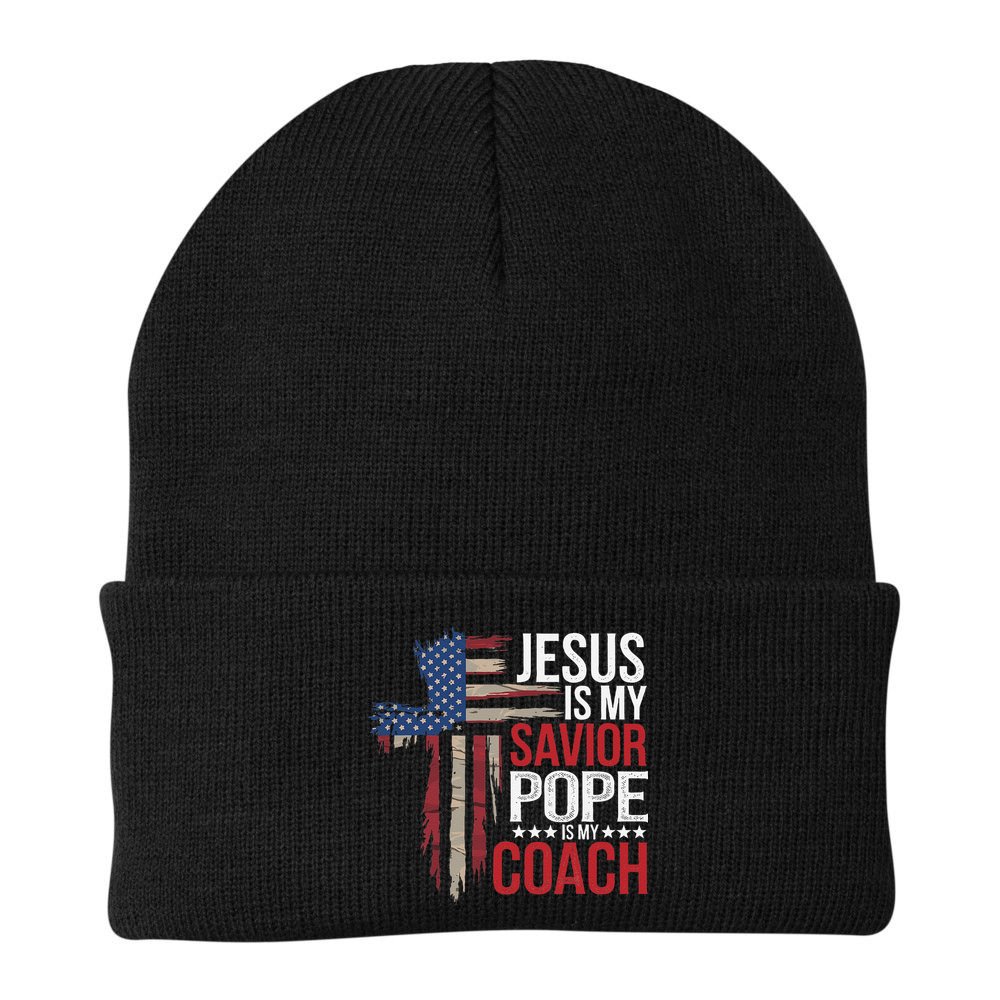 Jesus Is My Savior Pope Is My Coach Religious Quote Saying Beanie