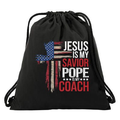 Jesus Is My Savior Pope Is My Coach Religious Quote Saying Drawstring Bag