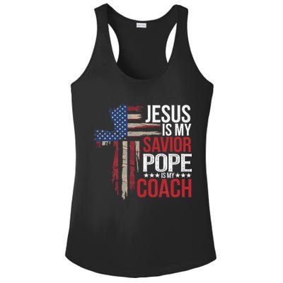 Jesus Is My Savior Pope Is My Coach Religious Quote Saying Ladies PosiCharge Competitor Racerback Tank