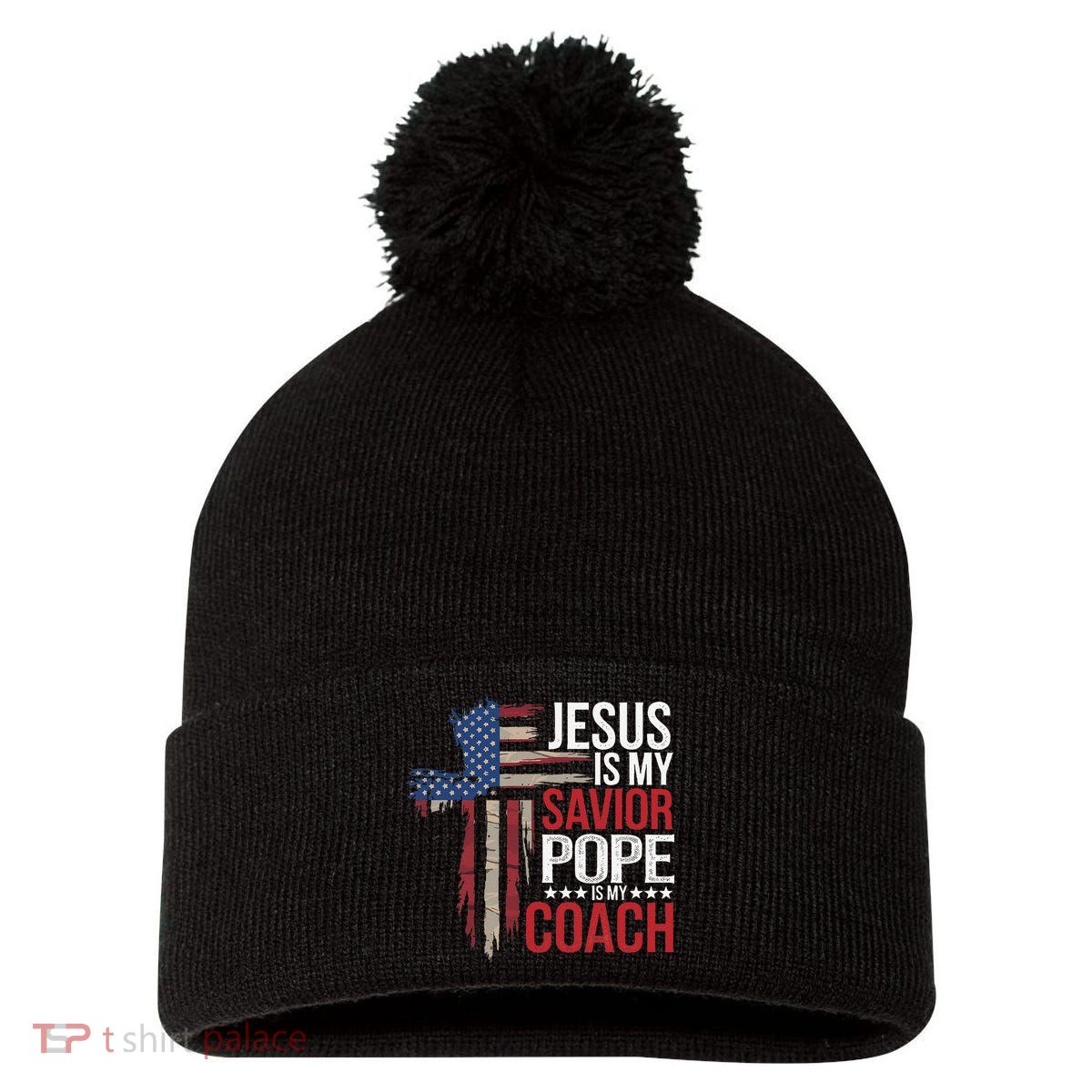 Jesus Is My Savior Pope Is My Coach Religious Quote Saying Pom Pom 12in Knit Beanie