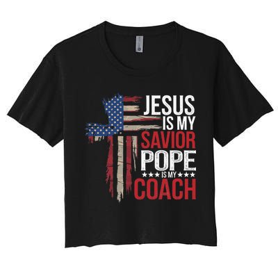 Jesus Is My Savior Pope Is My Coach Religious Quote Saying Crop Top