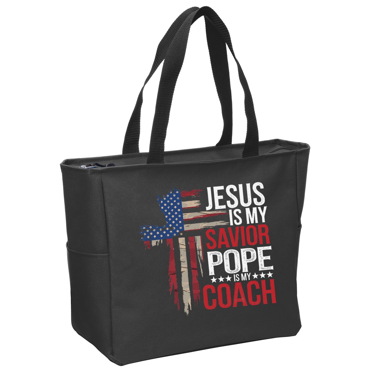 Jesus Is My Savior Pope Is My Coach Religious Quote Saying Zip Tote Bag