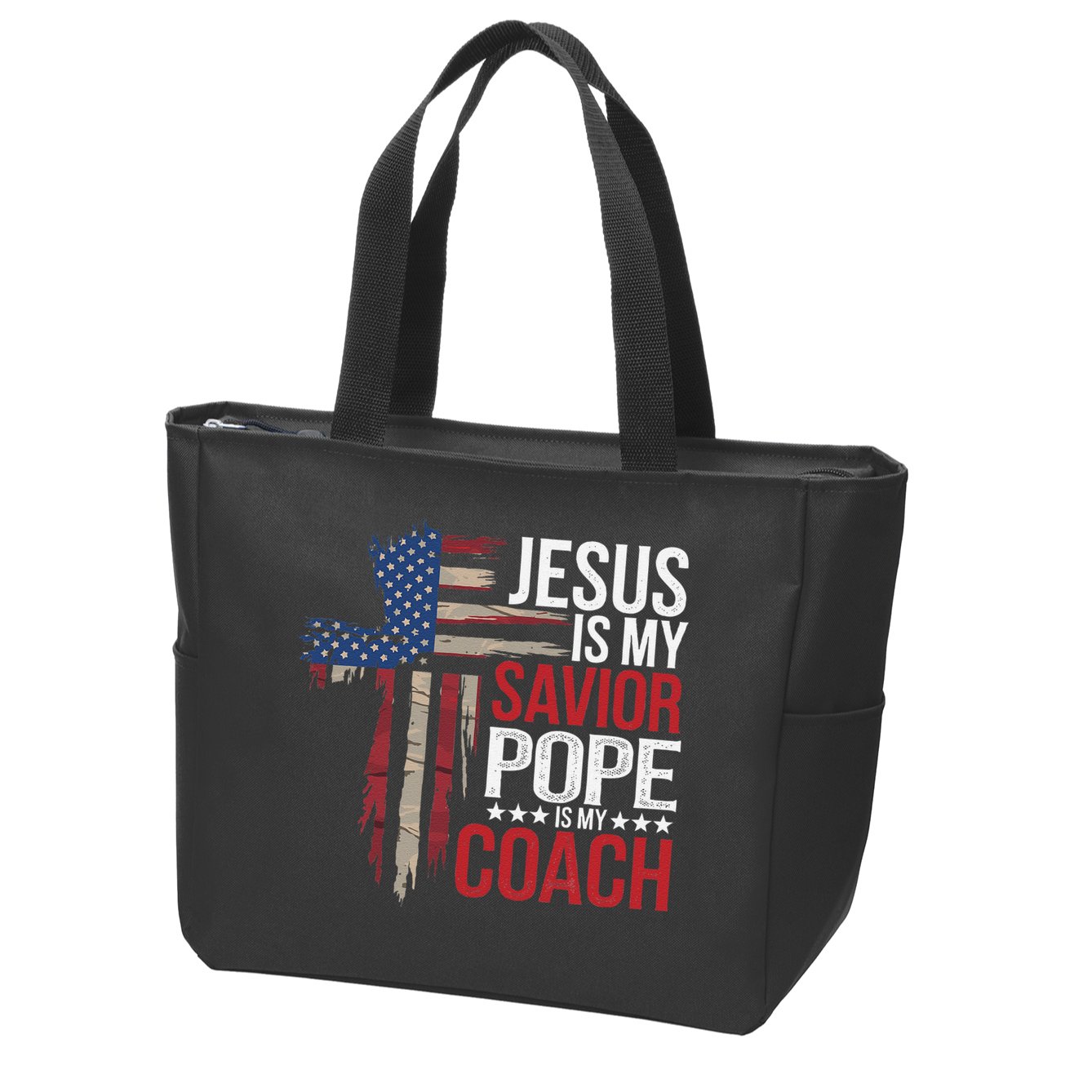 Jesus Is My Savior Pope Is My Coach Religious Quote Saying Zip Tote Bag