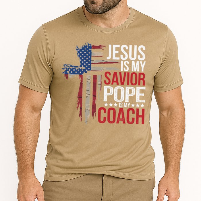 Jesus Is My Savior Pope Is My Coach Religious Quote Saying Cooling Performance Crew T-Shirt