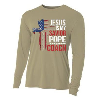 Jesus Is My Savior Pope Is My Coach Religious Quote Saying Cooling Performance Long Sleeve Crew
