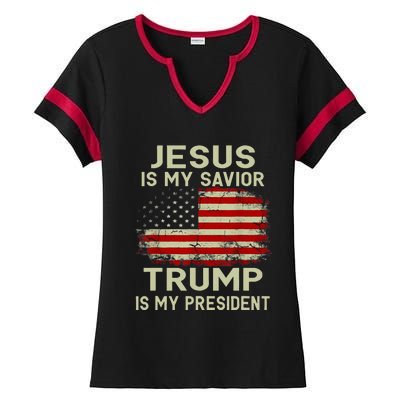 Jesus Is My Savior Trump Is My President Ladies Halftime Notch Neck Tee