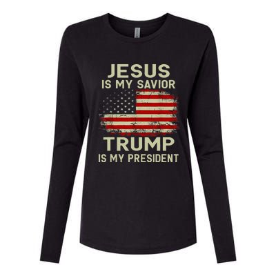 Jesus Is My Savior Trump Is My President Womens Cotton Relaxed Long Sleeve T-Shirt