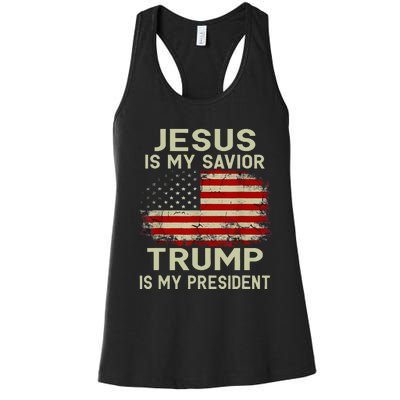 Jesus Is My Savior Trump Is My President Women's Racerback Tank