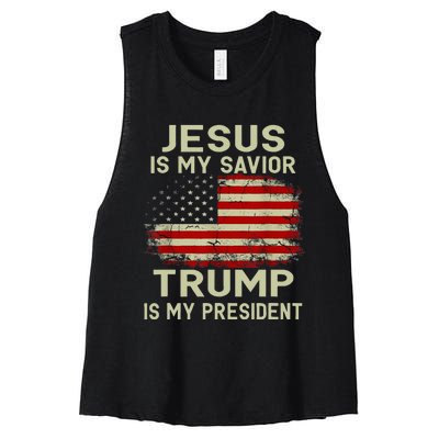 Jesus Is My Savior Trump Is My President Women's Racerback Cropped Tank