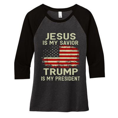 Jesus Is My Savior Trump Is My President Women's Tri-Blend 3/4-Sleeve Raglan Shirt