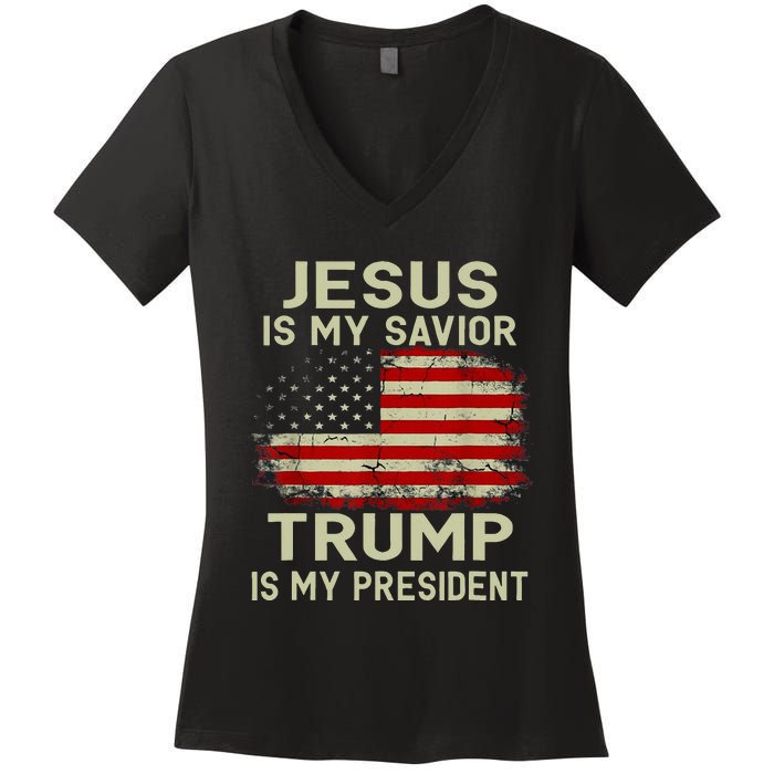 Jesus Is My Savior Trump Is My President Women's V-Neck T-Shirt