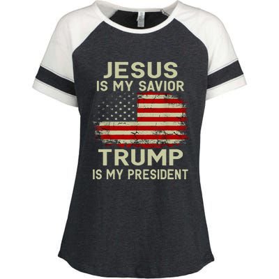 Jesus Is My Savior Trump Is My President Enza Ladies Jersey Colorblock Tee