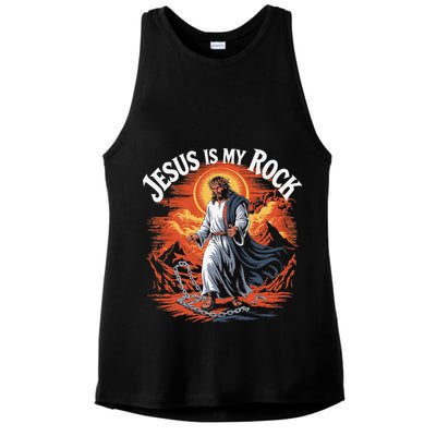 Jesus Is My Rock Biblical Christian Religious Biblical Ladies PosiCharge Tri-Blend Wicking Tank
