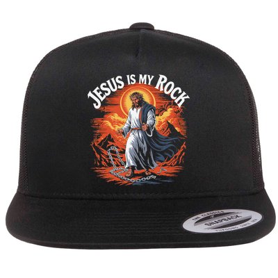 Jesus Is My Rock Biblical Christian Religious Biblical Flat Bill Trucker Hat