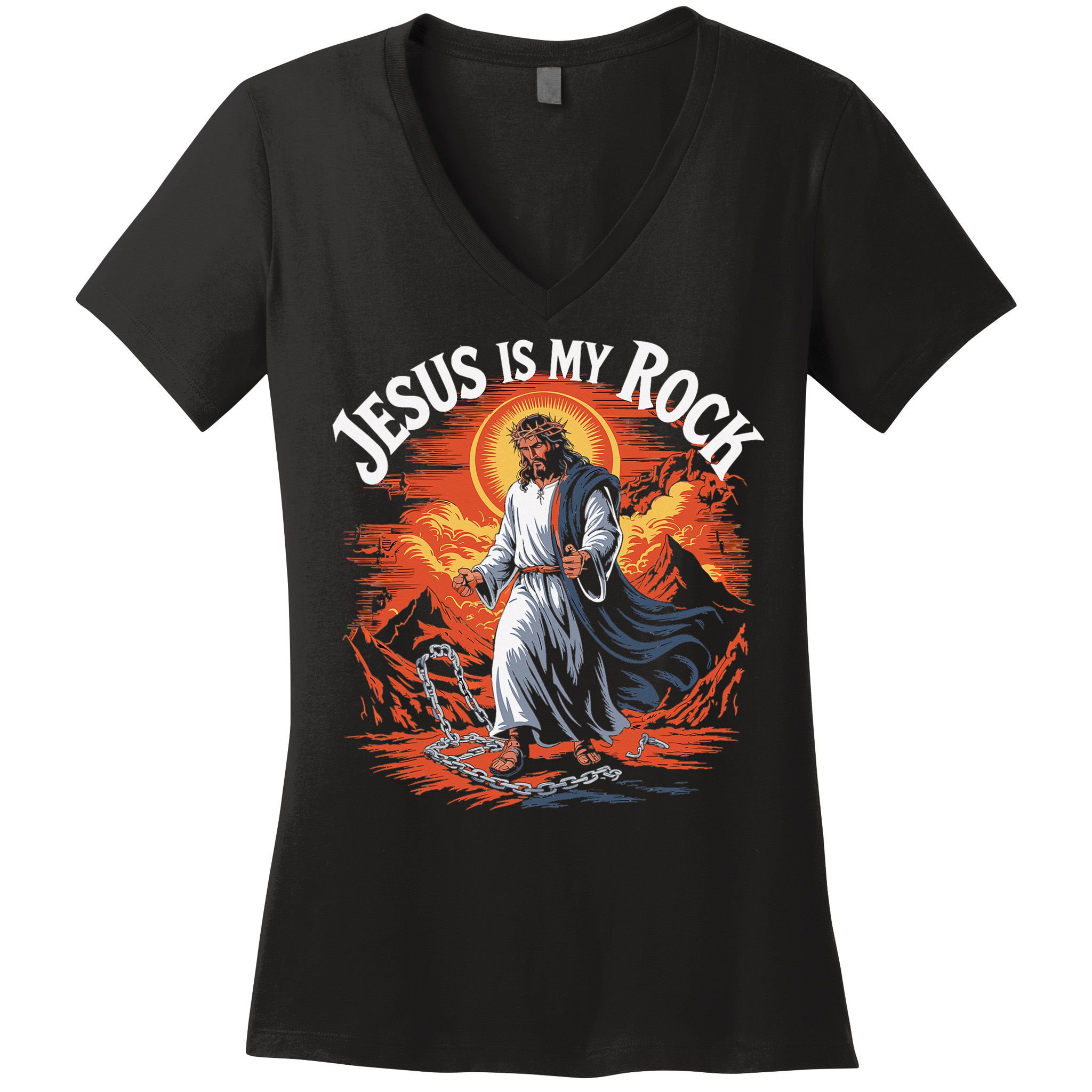 Jesus Is My Rock Biblical Christian Religious Biblical Women's V-Neck T-Shirt
