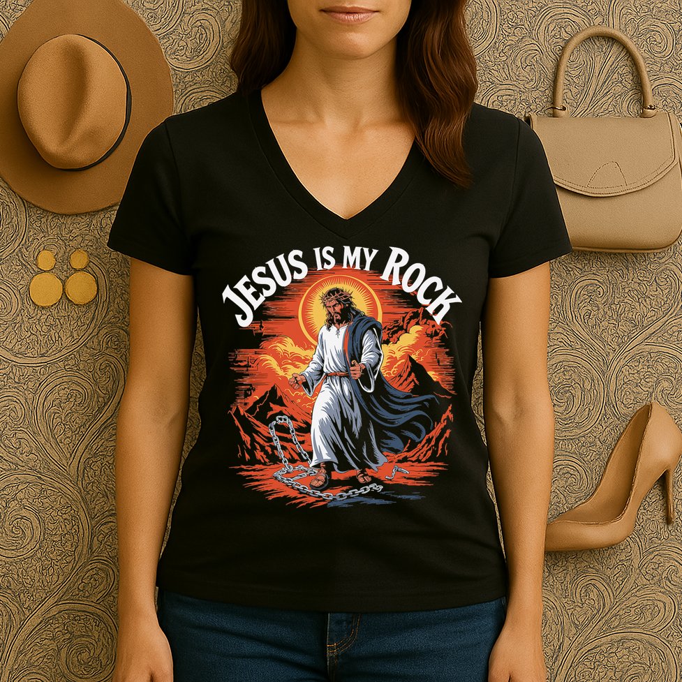 Jesus Is My Rock Biblical Christian Religious Biblical Women's V-Neck T-Shirt