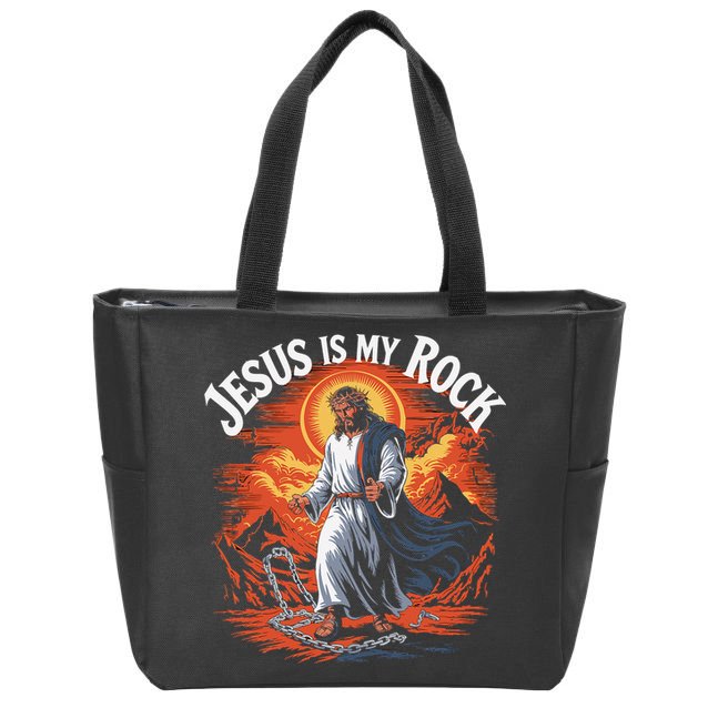 Jesus Is My Rock Biblical Christian Religious Biblical Zip Tote Bag