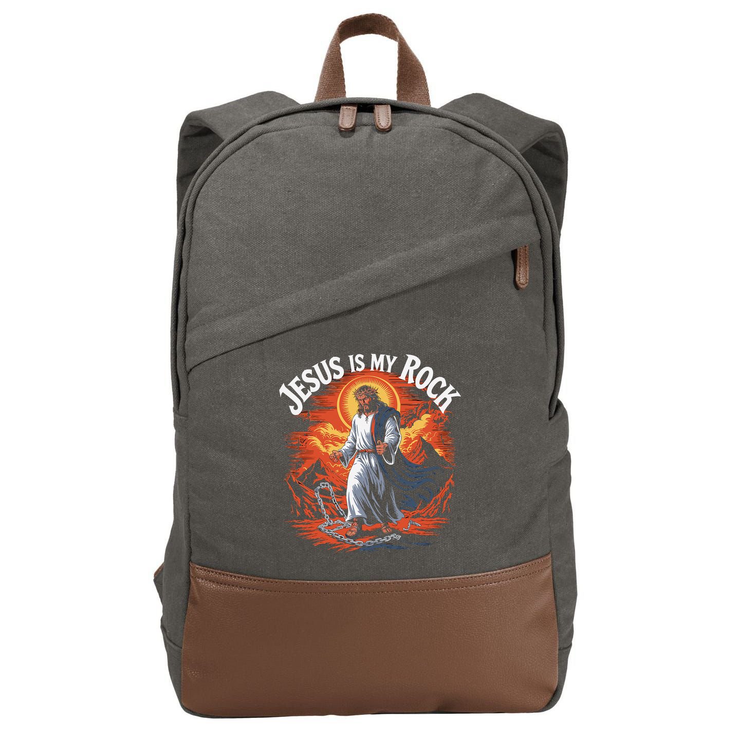 Jesus Is My Rock Biblical Christian Religious Biblical Cotton Canvas Backpack