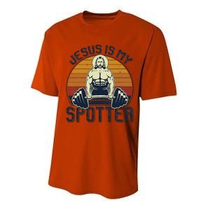 Jesus Is My Spotter Funny Christian Weightlifting Gym Gift Performance Sprint T-Shirt