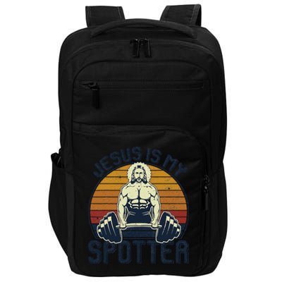 Jesus Is My Spotter Funny Christian Weightlifting Gym Gift Impact Tech Backpack