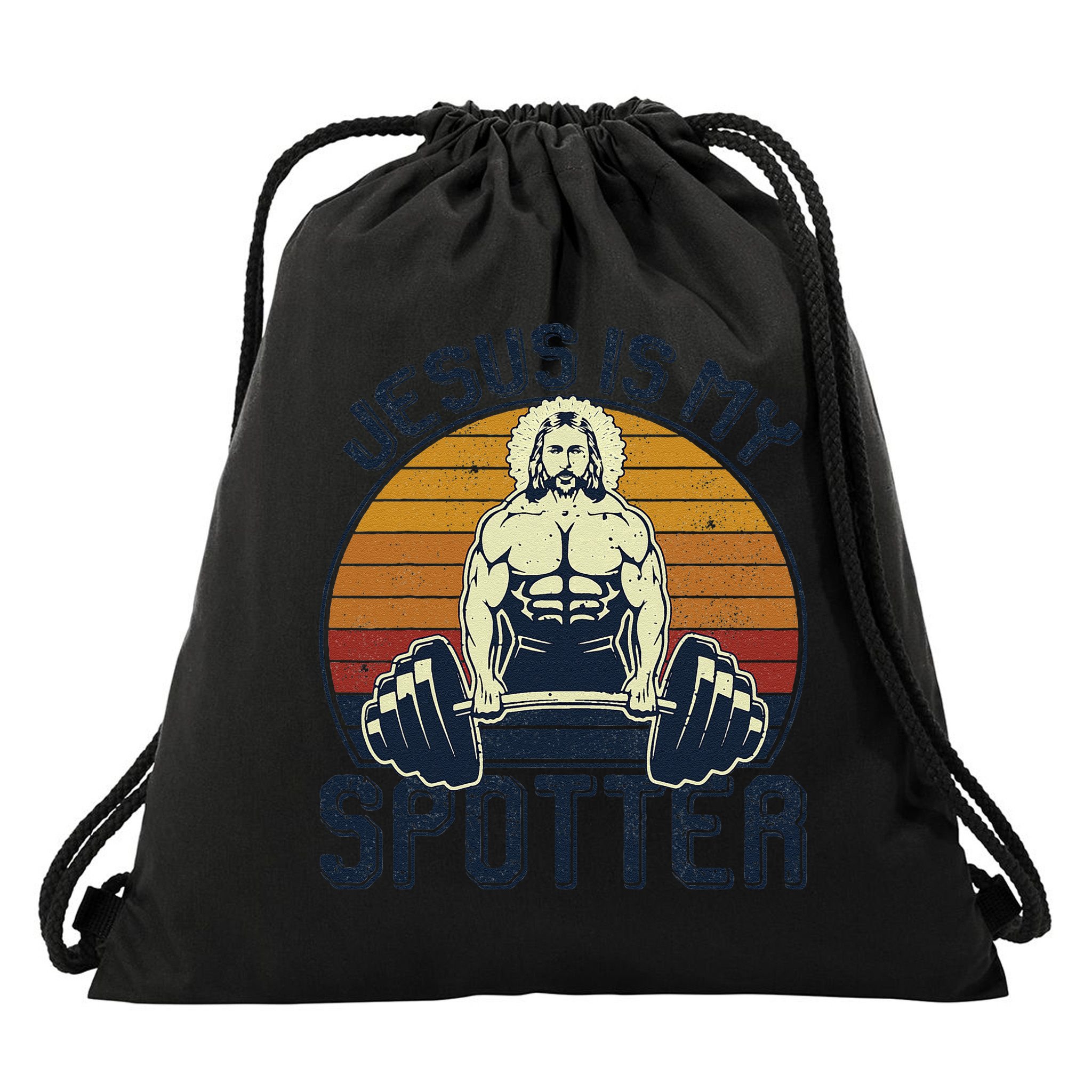 Jesus Is My Spotter Funny Christian Weightlifting Gym Gift Drawstring Bag