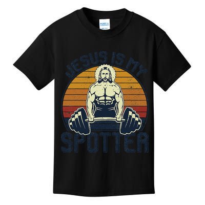 Jesus Is My Spotter Funny Christian Weightlifting Gym Gift Kids T-Shirt